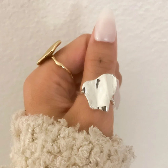 925 Sterling Silver Foil Ring Abstract Ring Modern Ring Resizable Ring Band - Picture 4 of 9